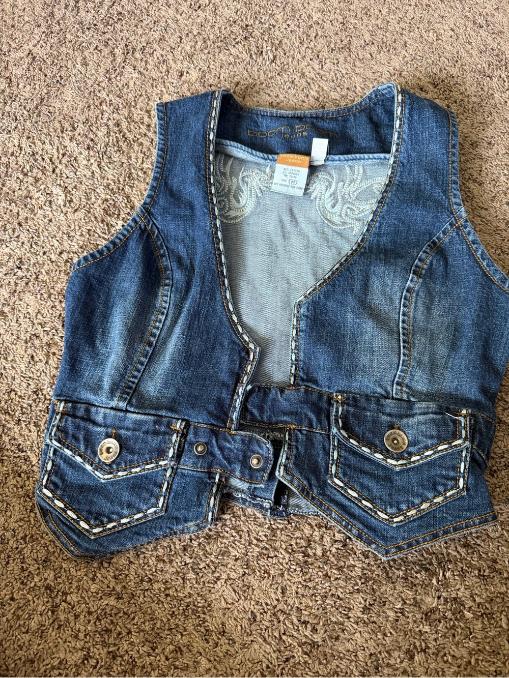 Boom Boom Jeans Blue Denim Vest with Decorative Pockets